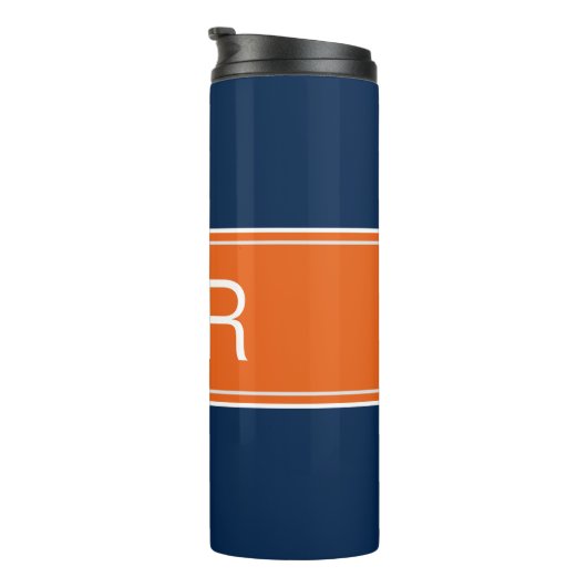 Moderne monogrammed Initiaal Oranje blauwe Drink Thermosbeker (Geroteerd rechts)
