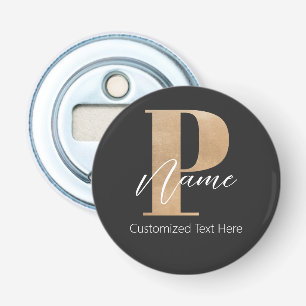 Moderne Monogrammed Initiaal P & Naam Gepersonalis Button Flesopener