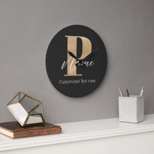 Moderne Monogrammed Initiaal P & Naam Gepersonalis Grote Klok