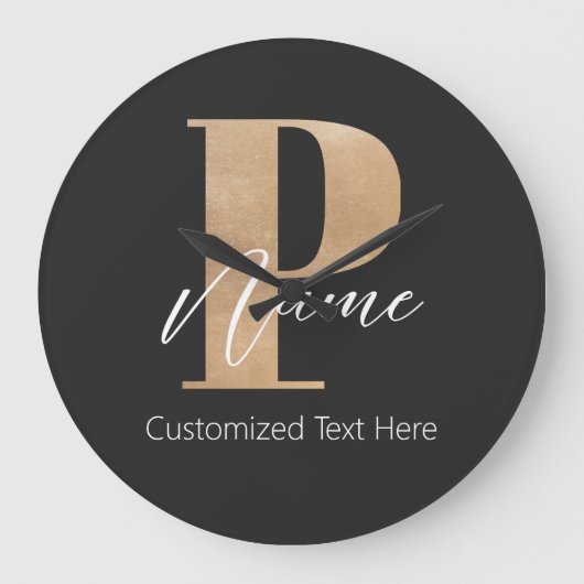 Moderne Monogrammed Initiaal P & Naam Gepersonalis Grote Klok (Voorkant)