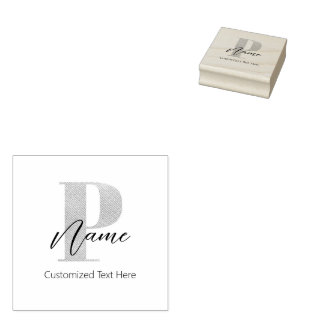 Moderne Monogrammed Initiaal P & Naam Gepersonalis Rubberstempel