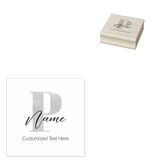 Moderne Monogrammed Initiaal P & Naam Gepersonalis Rubberstempel (Gestempeld)