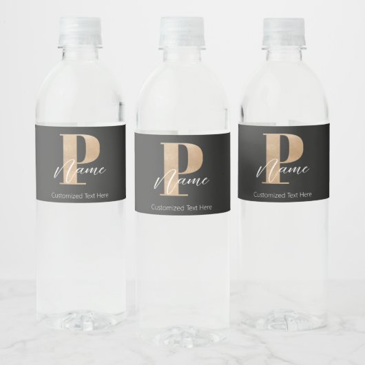 Moderne Monogrammed Initiaal P & Naam Gepersonalis Waterfles Etiket (Flessen)