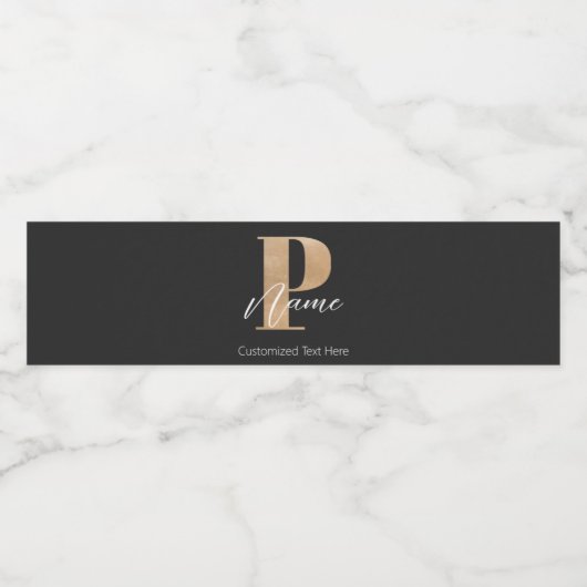 Moderne Monogrammed Initiaal P & Naam Gepersonalis Waterfles Etiket (Enkel label)