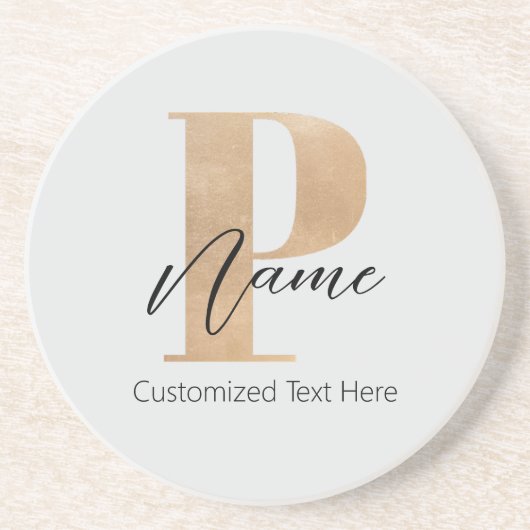 Moderne Monogrammed Initiaal P & Naam Gepersonalis Zandsteen Onderzetter (Voorkant)