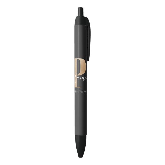 Moderne Monogrammed Initiaal P & Naam Gepersonalis Zwarte Inkt Pen (Achterkant (Verticaal))