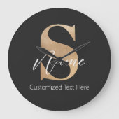 Moderne Monogrammed Initiaal S & Naam Gepersonalis Grote Klok (Voorkant)