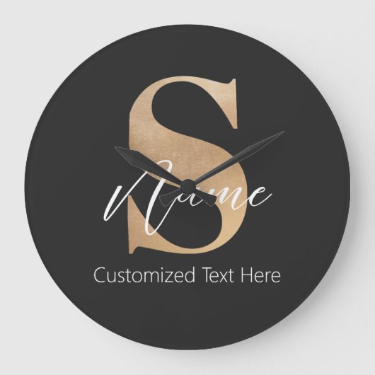 Moderne Monogrammed Initiaal S & Naam Gepersonalis Grote Klok (Voorkant)