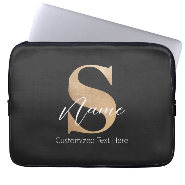 Moderne Monogrammed Initiaal S & Naam Gepersonalis Laptop Sleeve (Voorkant)