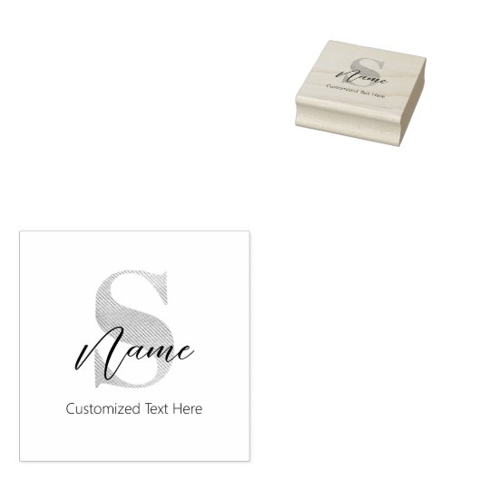Moderne Monogrammed Initiaal S & Naam Gepersonalis Rubberstempel (Gestempeld)