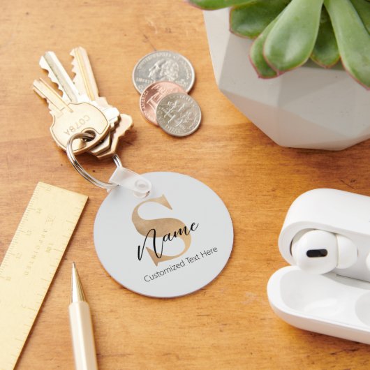 Moderne Monogrammed Initiaal S & Naam Gepersonalis Sleutelhanger (Bureau)