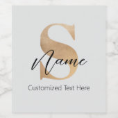 Moderne Monogrammed Initiaal S & Naam Gepersonalis Wijn Etiket (Enkel label)