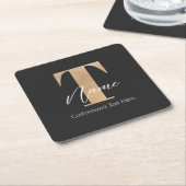 Moderne Monogrammed Initiaal T & Naam Gepersonalis Kartonnen Onderzetters (Schuin)