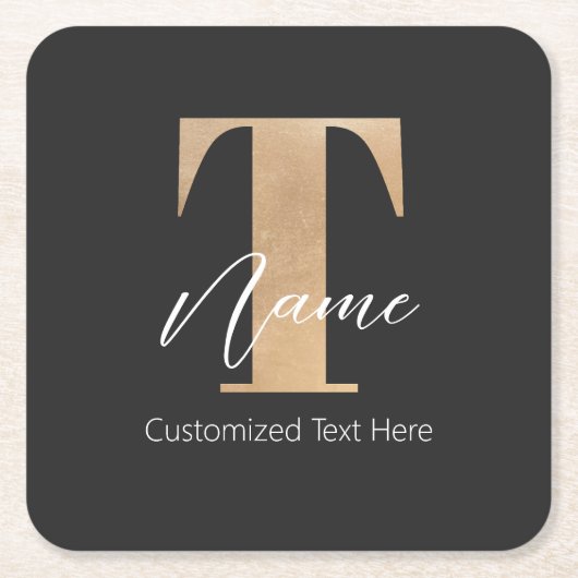 Moderne Monogrammed Initiaal T & Naam Gepersonalis Kartonnen Onderzetters (Voorkant)