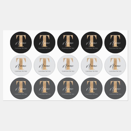 Moderne Monogrammed Initiaal T & Naam Gepersonalis Labels (Vel)