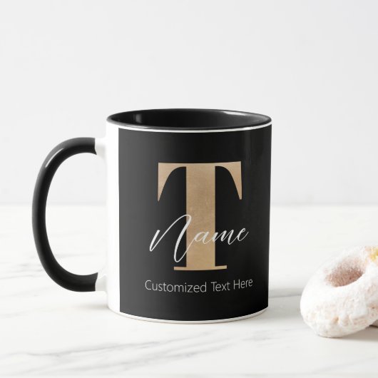Moderne Monogrammed Initiaal T & Naam Gepersonalis Mok (Met donut)