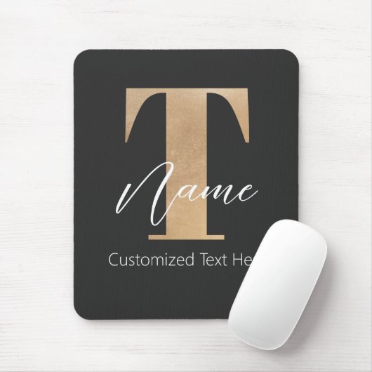 Moderne Monogrammed Initiaal T & Naam Gepersonalis Muismat (Met muis)
