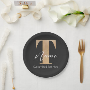 Moderne Monogrammed Initiaal T & Naam Gepersonalis Papieren Bordje