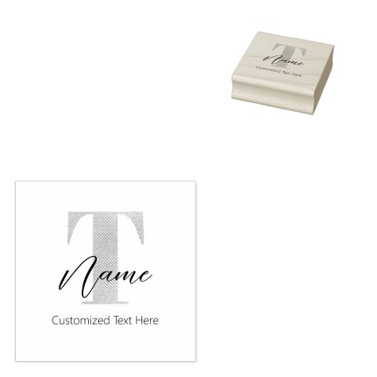 Moderne Monogrammed Initiaal T & Naam Gepersonalis Rubberstempel (Gestempeld)