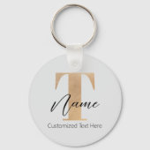 Moderne Monogrammed Initiaal T & Naam Gepersonalis Sleutelhanger (Voorkant)