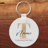Moderne Monogrammed Initiaal T & Naam Gepersonalis Sleutelhanger (Voorkant)