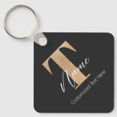 Moderne Monogrammed Initiaal T & Naam Gepersonalis Sleutelhanger (Voorkant)