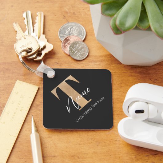 Moderne Monogrammed Initiaal T & Naam Gepersonalis Sleutelhanger (Bureau)