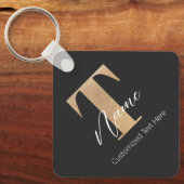 Moderne Monogrammed Initiaal T & Naam Gepersonalis Sleutelhanger (Voorkant)