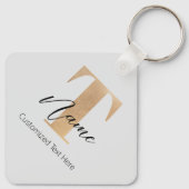 Moderne Monogrammed Initiaal T & Naam Gepersonalis Sleutelhanger (Achterkant)