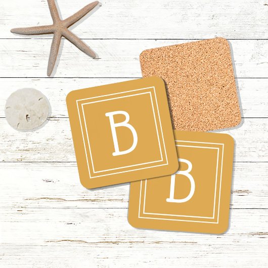 Moderne Monogrammed Letter Initiaal Geel Wit Bier Onderzetter