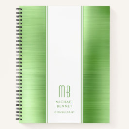 Moderne Monogrammed Lime Green Business Notitieboek