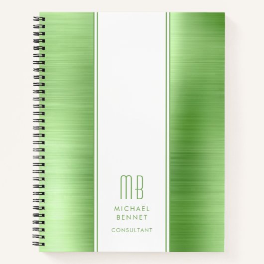 Moderne Monogrammed Lime Green Business Notitieboek (Voorkant)