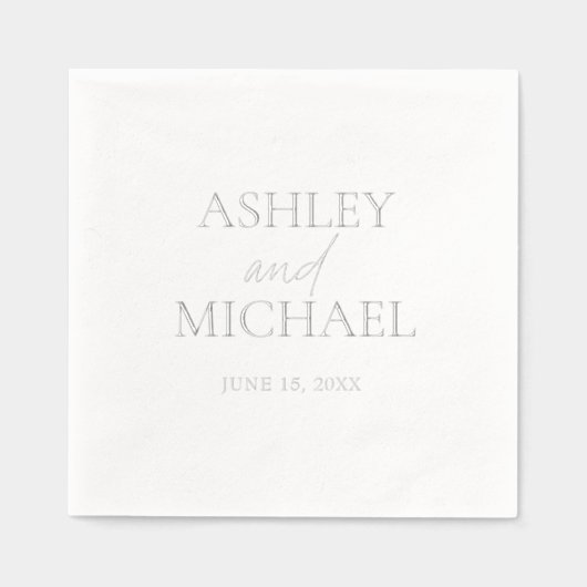 Moderne Monogrammed Naam Minimal Script Zilver Folie Servetten (Voorkant)