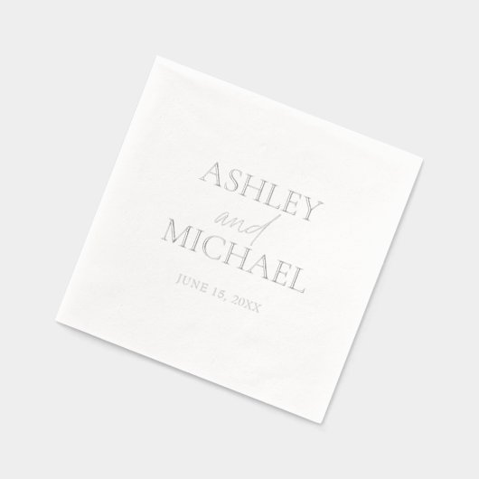 Moderne Monogrammed Naam Minimal Script Zilver Folie Servetten (Links)