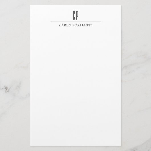 Moderne Monogrammed Professionele Duidelijke Naam Briefpapier (Voorkant)