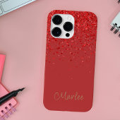 Moderne Monogrammed Red Glitter Glam Case-Mate iPhone Case