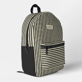 Moderne Monogrammed Retro Black & Cream Stripes Bedrukte Rugzak