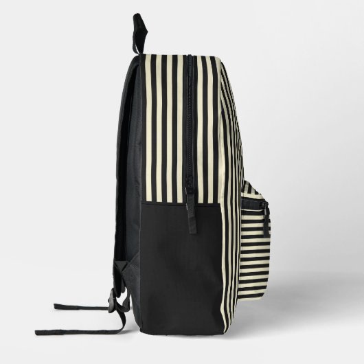 Moderne Monogrammed Retro Black & Cream Stripes Bedrukte Rugzak (Links)