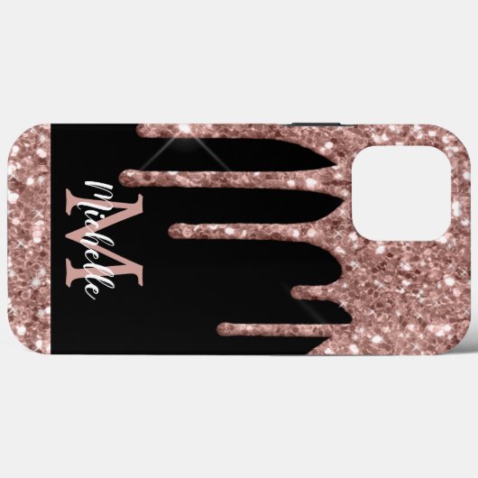 Moderne monogrammed Roos Gold Glitter Drivers Case-Mate iPhone Case (Achterkant (horizontaal))