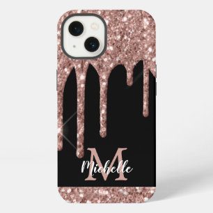 Moderne monogrammed Roos Gold Glitter Drivers iPhone 13 Hoesje