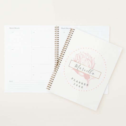 Moderne Monogrammed Roze Bloemen Planner (Display)