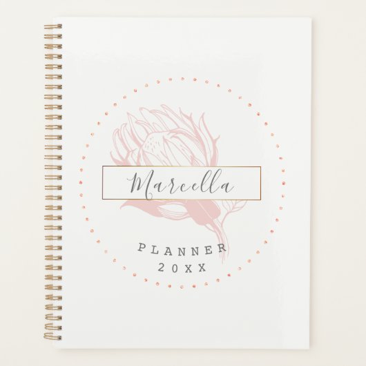 Moderne Monogrammed Roze Bloemen Planner (Voorkant)