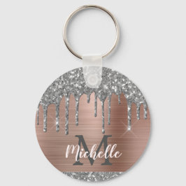 Moderne monogrammed Silver Glitter drukt roze meta Sleutelhanger