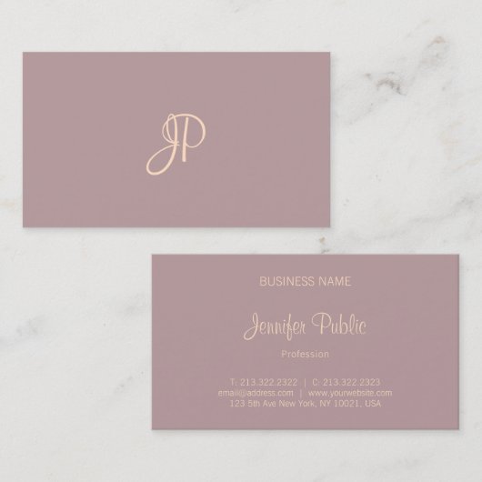 Moderne Monogrammed Sjabloon Gecalligraveerd Manus Visitekaartje (Voorkant / Achterkant)