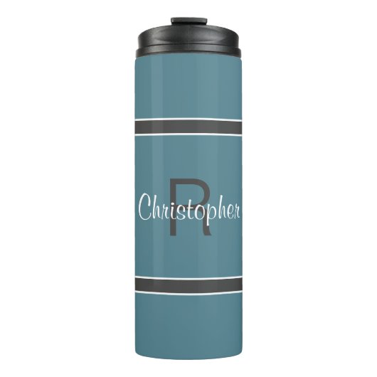 Moderne monogrammed Turquoise Gray Stylish Drink Thermosbeker (Voorkant)