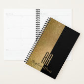 Moderne Monogrammed Zwart en Goud Bont Planner (Display)