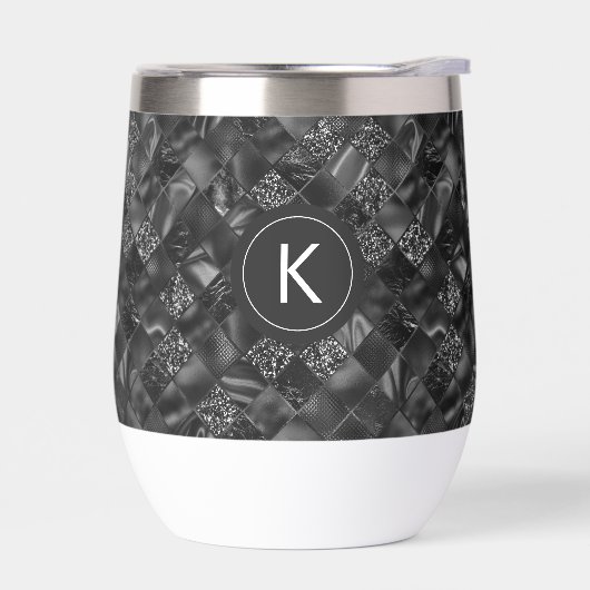 Moderne Monogrammed Zwart Faux Glitter Patroon (Links)