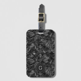 Moderne Monogrammed Zwart Faux Glitter Patroon Bagagelabel