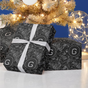 Moderne Monogrammed Zwart Faux Glitter Patroon Cadeaupapier