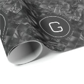 Moderne Monogrammed Zwart Faux Glitter Patroon Cadeaupapier (Rol Hoek)